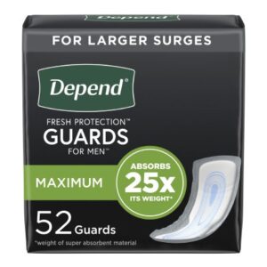 Bladder Control Pad Depend Fresh Protection Guards for Men 12 Inch Length Heavy Absorbency Sodium Polyacrylate Core One Size Fits Most