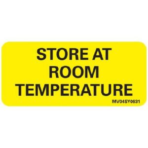 Pre-Printed Label MedVision Auxiliary Label Yellow Paper STORE AT ROOM TEMPERATURE Black Safety and Instructional 1 X 2-1/4 Inch