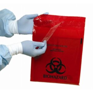 Stick on Biohazard Waste Bag Biohazard Symbol 0.35 gal. Red 9 X 10 Inch