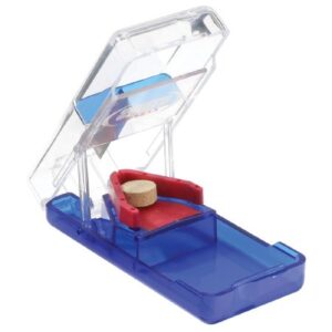 Pill Cutter Safety-Shield Hand Operated Blue / White