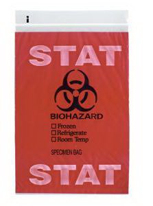 Specimen Transport Bag with Document Pouch 6 X 9 Inch Zip Closure STAT / Biohazard Symbol NonSterile