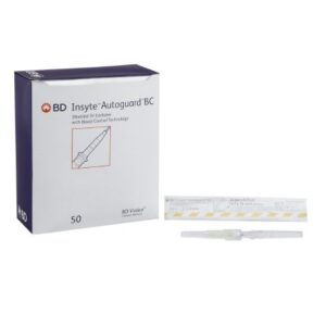 Peripheral IV Catheter Insyte Autoguard BC 24 Gauge 3/4 Inch BD Vialon Straight Hub Blood Control Push Button Safety