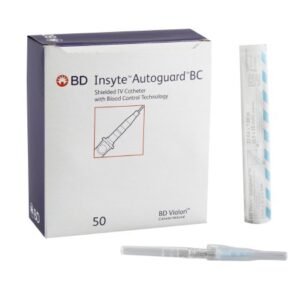 Peripheral IV Catheter Insyte Autoguard BC 22 Gauge 1 Inch BD Vialon Straight Hub Blood Control Push Button Safety