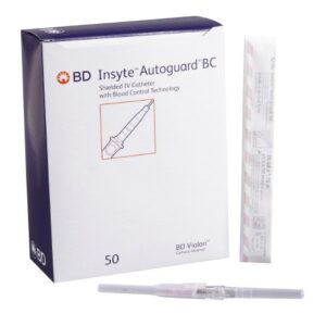 Peripheral IV Catheter Insyte Autoguard BC 20 Gauge 1.16 Inch BD Vialon Straight Hub Blood Control Push Button Safety