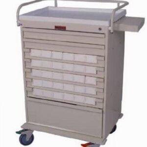 Medication Cart Value Line 22.5 X 29.5 X 46.75 Inch, 43.25 Inch, 43.25 Inch Writing Surface Sand 2-Ea 3 Inch Multipurpose Storage Drawers, 5-Ea 3 Inch Bin Drawers Including 6-3.5 Inch Bins Each, 1-Ea 9 Inch Drawer With 1 Divider And Locking Narcotics Box Drawer Configuration, 17 X 23 Inch Internal Drawer
