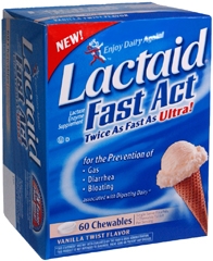 Dietary Supplement Lactaid Fast Act Lactase Enzyme 9,000 FCC Units Strength Tablet 60 per Bottle Vanilla Flavor