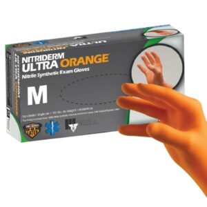 Exam Glove NitriDerm Ultra Orange Medium NonSterile Nitrile Standard Cuff Length Fully Textured Orange Chemo Tested / Fentanyl Tested