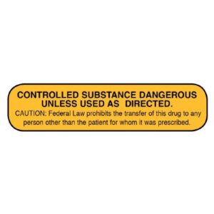 Pre-Printed Label Apothecary Products Auxiliary Label Orange Paper Controlled Substance Dangerous Unless used as Directed Black Medication Instruction 3/8 X 1-9/16 Inch
