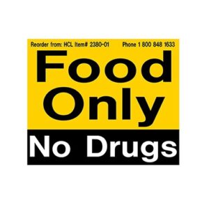 Pre-Printed Label Indeed Auxiliary Label Orange Vinyl Food Only No Drugs Safety and Instructional 3 X 3-5/8 Inch