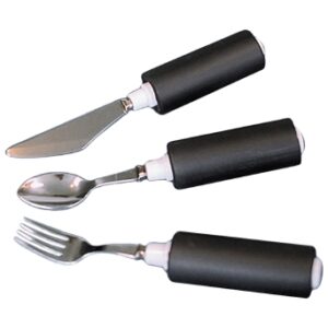 Soup Spoon Comfort Grip Built Up Handle Silver / Black Stainless Steel