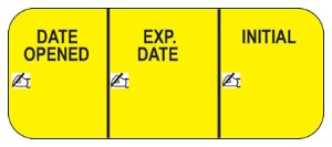 Pre-Printed / Write On Label Indeed Auxiliary Label Yellow Paper Date Opened Exp. Date Initial Black Quality Control Label 5/8 X 1-1/2 Inch