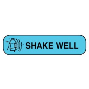 Pre-Printed Label Apothecary Products Auxiliary Label Blue Paper SHAKE WELL Black Safety and Instructional 3/8 X 1-9/16 Inch
