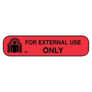 Pre-Printed Label Apothecary Products Auxiliary Label Red Paper FOR EXTERNAL USE ONLY Black Safety and Instructional 3/8 X 1-9/16 Inch