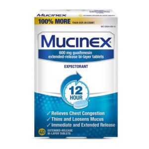Cold and Cough Relief Mucinex 600 mg Strength Tablet 40 per Box