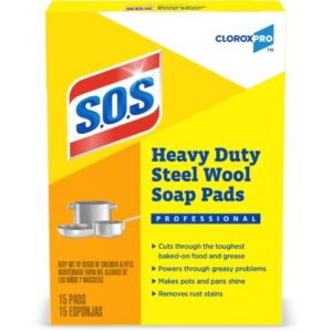 Steel Wool Soap Pad CloroxPro S.O.S  Heavy Duty 15 Count Box NonSterile Reusable
