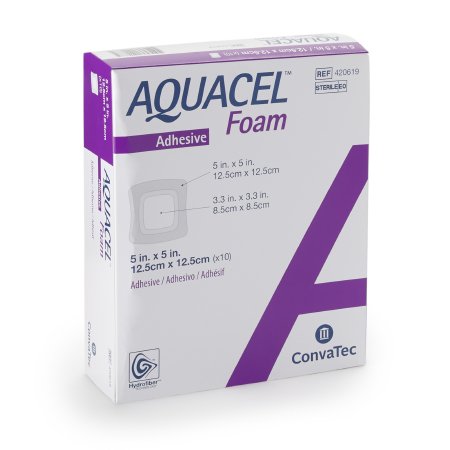 Foam Dressing Aquacel 5 X 5 Inch With Border Waterproof Film Backing Silicone Adhesive Square Sterile