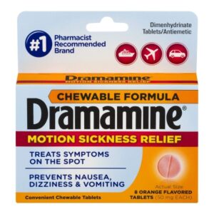 Nausea Relief Dramamine 50 mg Strength Chewable Tablet 8 per Box