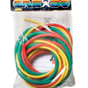 Exercise Resistance Tubing Set CanDo Low Powder PEP Pack Yellow / Red / Green 6 Foot Length Easy Resistance