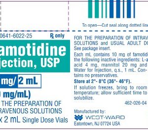 Famotidine, Preservative Free 10 mg / mL Injection 2 mL