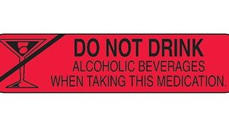 Pre-Printed Label Indeed Auxiliary Label Red Paper Do Not Drink Alcoholic Beverages When Taking This Medication Black Safety and Instructional 3/8 X 1-5/8 Inch