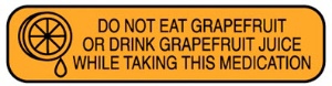 Pre-Printed Label Indeed Auxiliary Label Orange Paper Do Not Eat Grapefruit Or Drink Grapefruit Juice While Taking This Medication Black Safety and Instructional 3/8 X 1-5/8 Inch