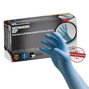 Exam Glove NitriDerm EP X-Large NonSterile Nitrile Extended Cuff Length Fully Textured Blue Chemo Tested / Fentanyl Tested