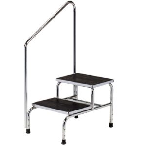 Step Stool with Handrail Extra Wide 2 Steps Chrome Plated Steel Frame 17-1/4 Inch Step Height