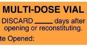 Pre-Printed Label UAL Anesthesia Label Orange Paper Multi-Dose Vial Discard ____ Days After Opening or Reconstituting. Date Opened:___ Black Syringe Label 1/2 X 1-1/2 Inch