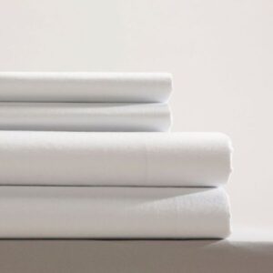 Bed Sheet Standard Value Fitted 68 X 84 X 9 Inch White 55% Cotton / 45% Polyester Reusable