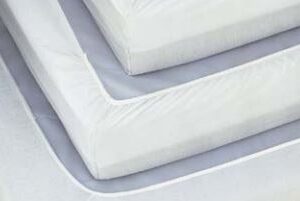 Bed Sheet Essentials Knit Fitted 36 W X 84 L X 12 H Inch White / Mint Hem 55% Cotton / 45% Polyester Reusable