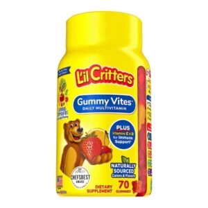 Multivitamin Supplement L’il Critters Vitamin A / Ascorbic Acid / Vitamin D 2,100 IU – 400 IU – 20 mg Strength Gummy 70 per Bottle Assorted Fruit Flavor
