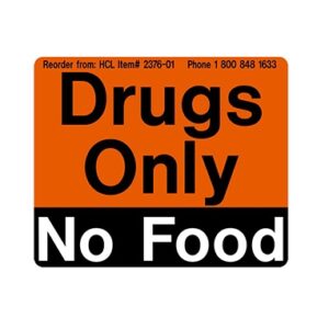 Pre-Printed Label Indeed Auxiliary Label Orange Vinyl Drugs Only No Food Black / White Temperature Control 3 X 3-5/8 Inch