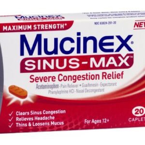 Cold and Sinus Relief Mucinex Sinus-Max 325 mg – 100 mg – 5 mg Strength Caplet 20 per Box