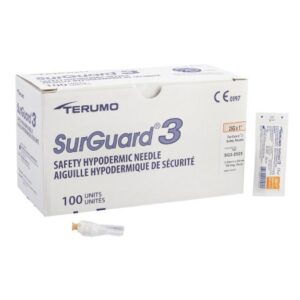 Safety Hypodermic Needle SurGuard3 1 Inch Length 25 Gauge Regular Wall Hinged Safety Needle