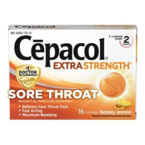 Sore Throat Relief Cepacol Extra Strength 15 mg – 2.6 mg Strength Lozenge 16 per Box