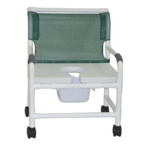 Commode / Shower Chair MJM International Deluxe Fixed Arms PVC Frame Mesh Backrest with Pushbar 26 Inch Seat Width 425 lbs. Weight Capacity