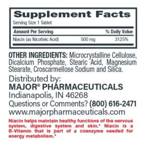 Dietary Supplement Major Niacin 500 mg Strength Tablet 100 per Bottle