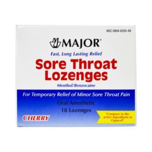 Sore Throat Relief Major 15 mg – 4 mg Strength Lozenge 18 per Box