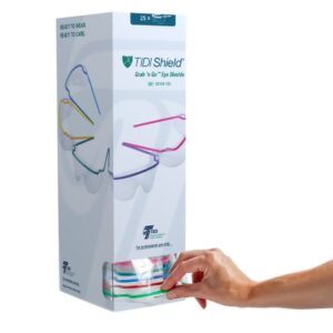 Protective Glasses with Dispenser TIDIShield Grab ‘n Go Wraparound Clear Tint Assorted Color Frames Over Ear One Size Fits Most
