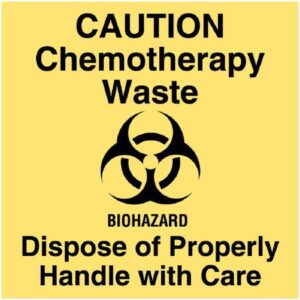 Pre-Printed Label RD SET Caution Label Yellow Paper Caution Chemotherapy Waste Black Biohazard 4-1/2 X 4-1/2 Inch