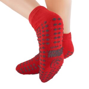 Slipper Socks Pillow Paws Risk Alert Terries Unisex Adult 2X-Large All Around Tread Single Patient Use Red