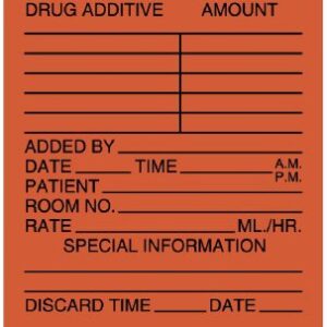 Pre-Printed Label UAL Anesthesia Label Fluorescent Red Paper Medication Added Patient_rm#_Drug_Amount_ Black Medication Instruction 2 X 3 Inch