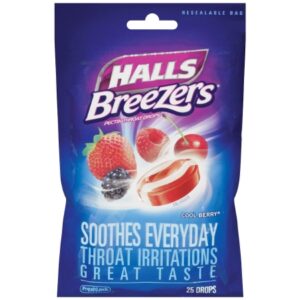 Sore Throat Relief Halls Breezers 7 mg Strength Lozenge 25 per Bag