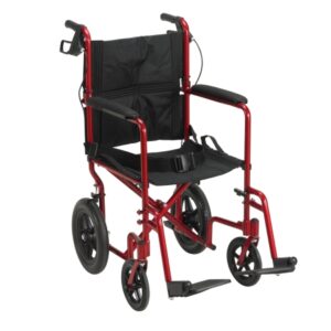 Transport Chair drive 19 Inch Seat Width Fixed Arm Height Swing-Away Footrest Aluminum Frame with Red Finish