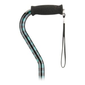 Offset Cane Nova Aluminum 30 to 39 Inch Height Green Plaid Print
