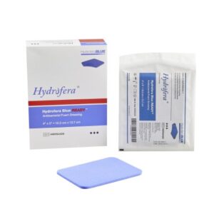 Antibacterial Foam Dressing Hydrofera BLUE READY 4 X 5 Inch Without Border Waterproof Film Backing Nonadhesive Rectangle Sterile