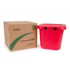 Mailback Sharps Container TakeAway Recovery System Red Base 21-1/2 L X 21-1/4 W X 18-1/2 H Inch Horizontal / Vertical Entry 20 Gallon