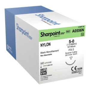 Nonabsorbable Suture with Needle Surgical Specialties Nylon DS16 3/8 Circle Reverse Cutting Needle Size 5-0 Monofilament