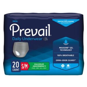 Male Adult Absorbent Underwear Prevail Daily Underwear Pull On with Tear Away Seams Small / Medium Disposable Heavy Absorbency