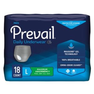 Male Adult Absorbent Underwear Prevail Daily Underwear Pull On with Tear Away Seams Large Disposable Heavy Absorbency